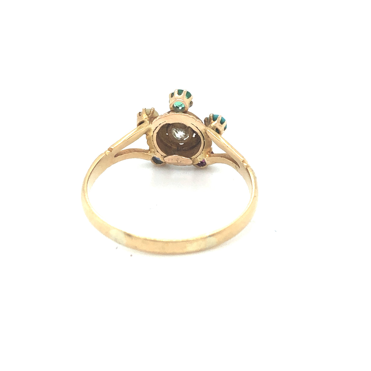 Antique 18ct  Gold Ring with Diamond, Emerald, Pearl, Sapphire, Ruby & Turquois- The Vintage Jewellery Companye