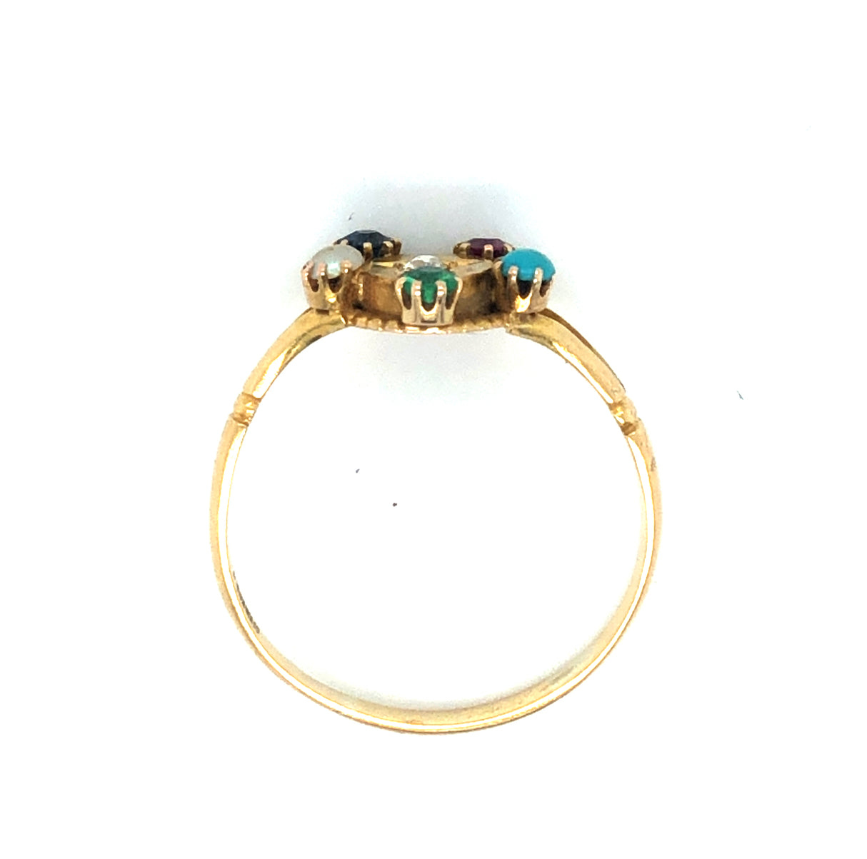 Antique 18ct  Gold Ring with Diamond, Emerald, Pearl, Sapphire, Ruby & Turquoise
