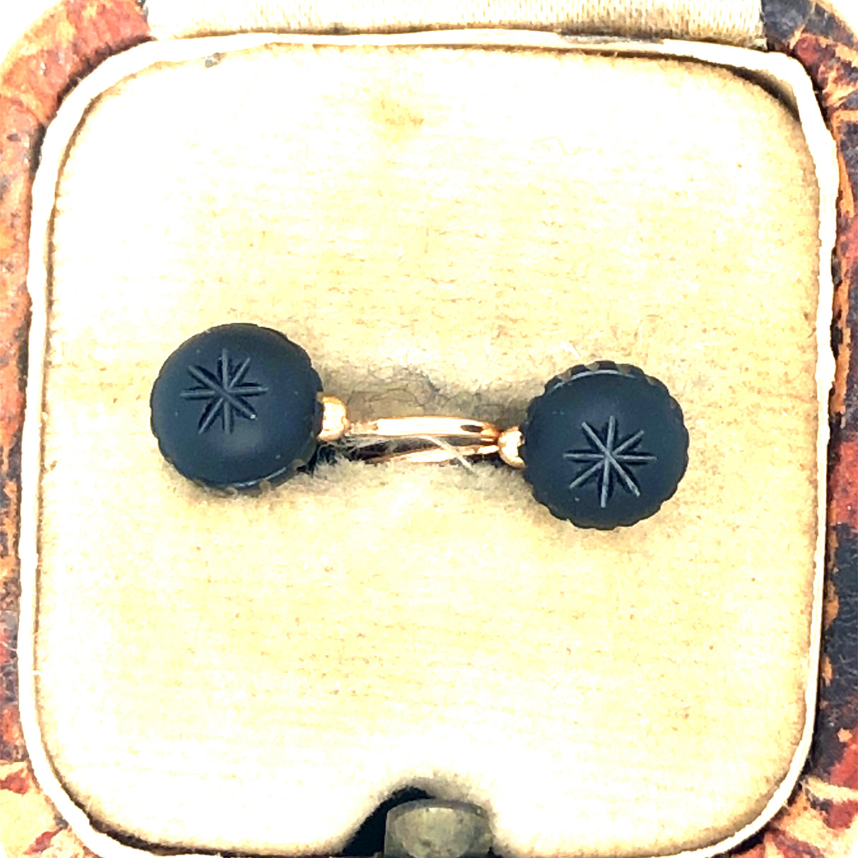 Antique 18ct Rose Gold & Jet Dormeuse Earrings