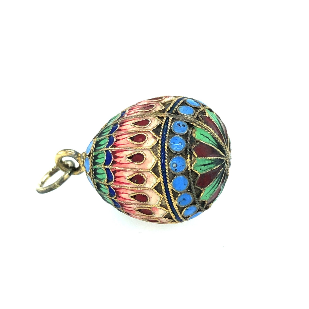 Art Nouveau Silver Gilt & Enamel Russian Egg Pendant The Vintage Jewellery Company