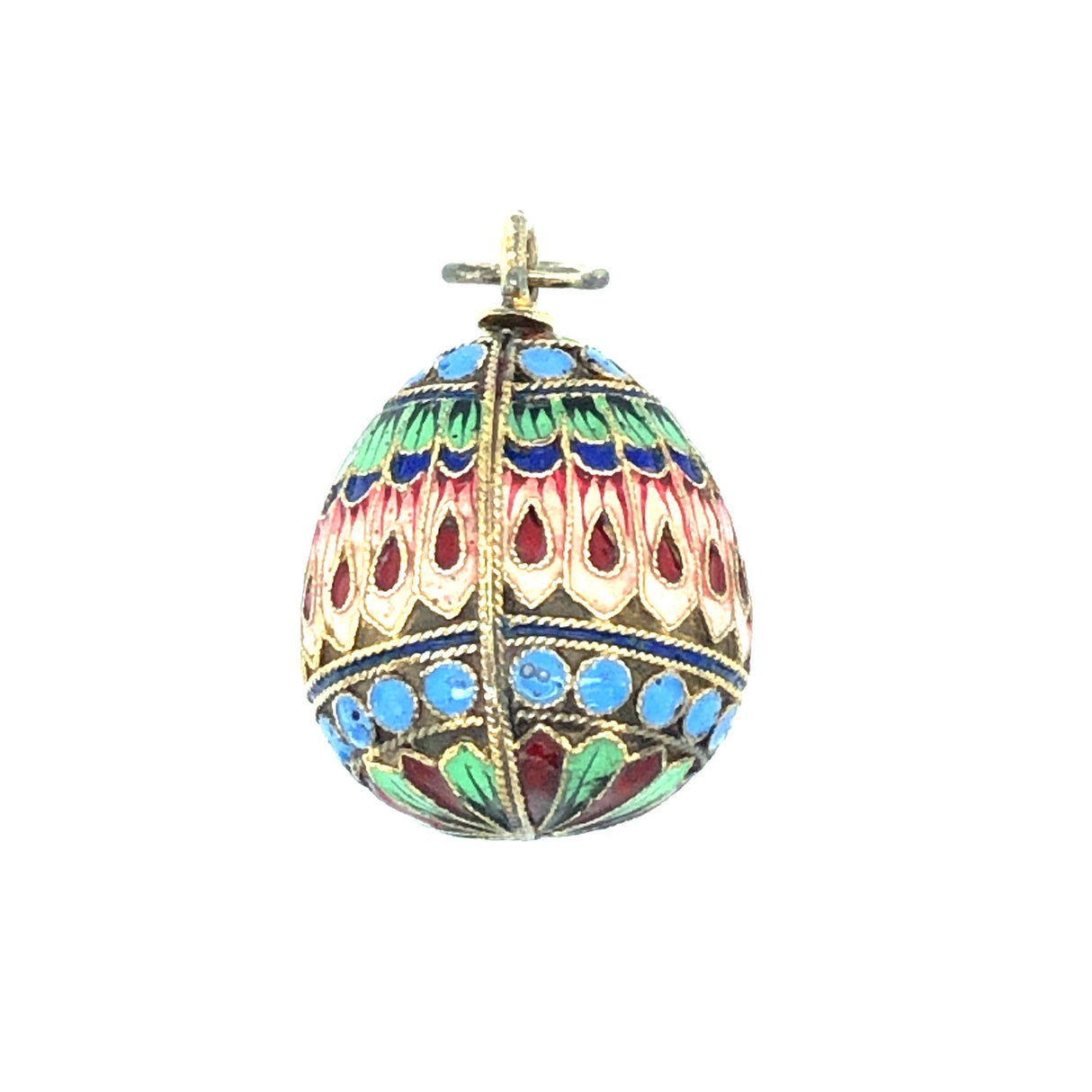 Art Nouveau Silver Gilt & Enamel Russian Egg Pendant The Vintage Jewellery Company
