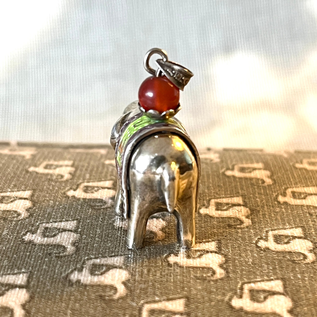 Art Deco Silver & Enamel Vintage Elephant Pendant