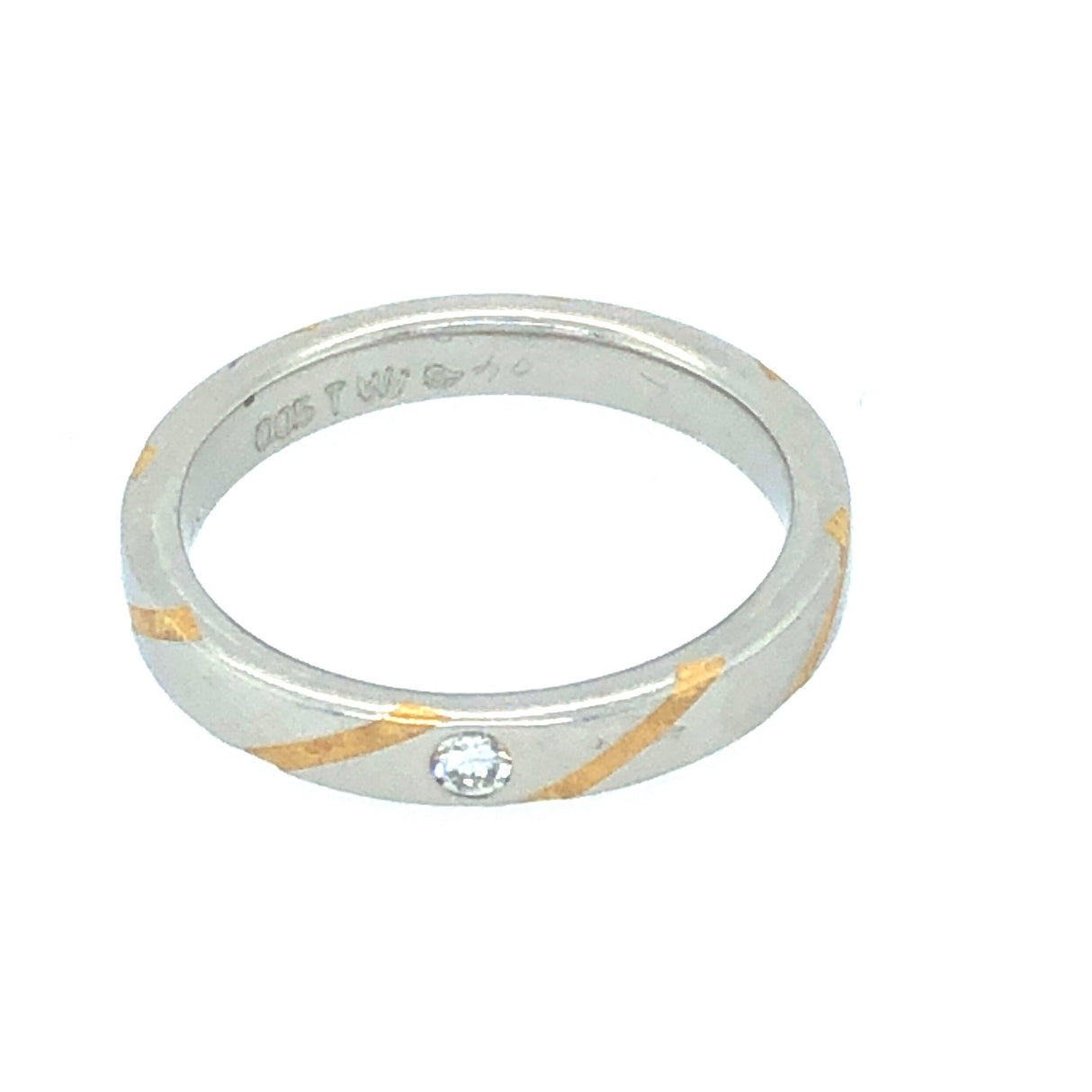 Bi-coloured Platinum and Gold Band Ring with Brilliant Cut Diamond The Vintage Jewellery Company