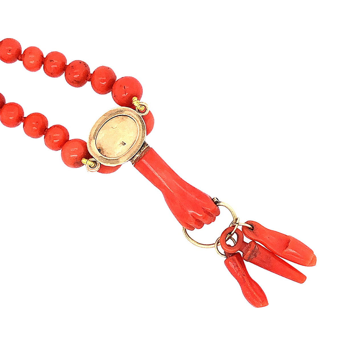 Coral Bead Necklace with Hand Clasp The Vintage Jewellery Company