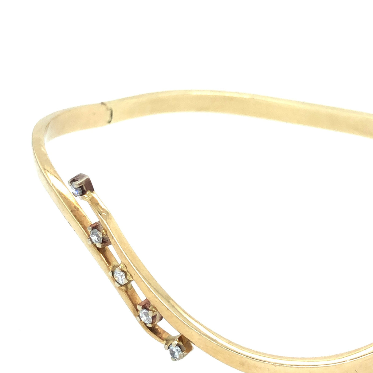 Diamond Set 9K Gold Bangle - Crossover Twist Design The Vintage Jewellery Company