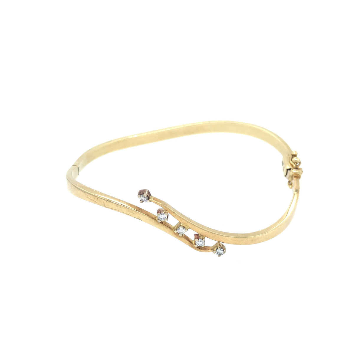 Diamond Set 9K Gold Bangle - Crossover Twist Design The Vintage Jewellery Company