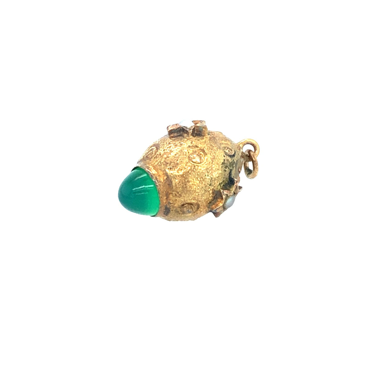 Edwardian 15k Gold Egg Pendant with Chrysoprase and split pearls The Vintage Jewellery Company