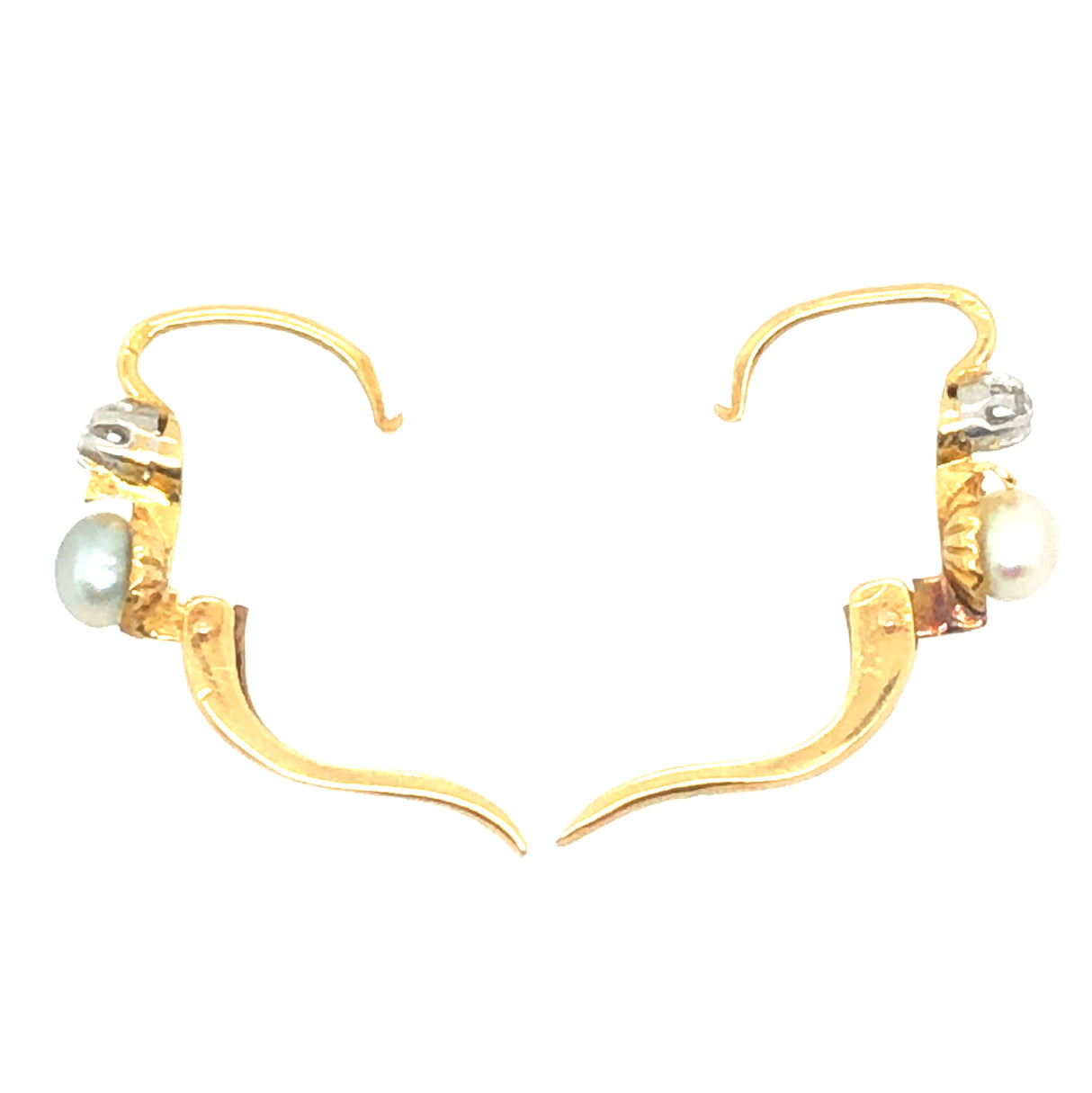 18k Gold, Pearl and Diamond Dormeuse Earrings