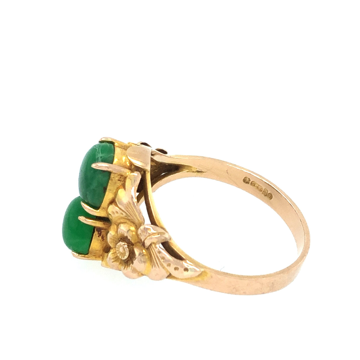 Jade Cabochon and Floral Embossed Ring The Vintage Jewellery Company