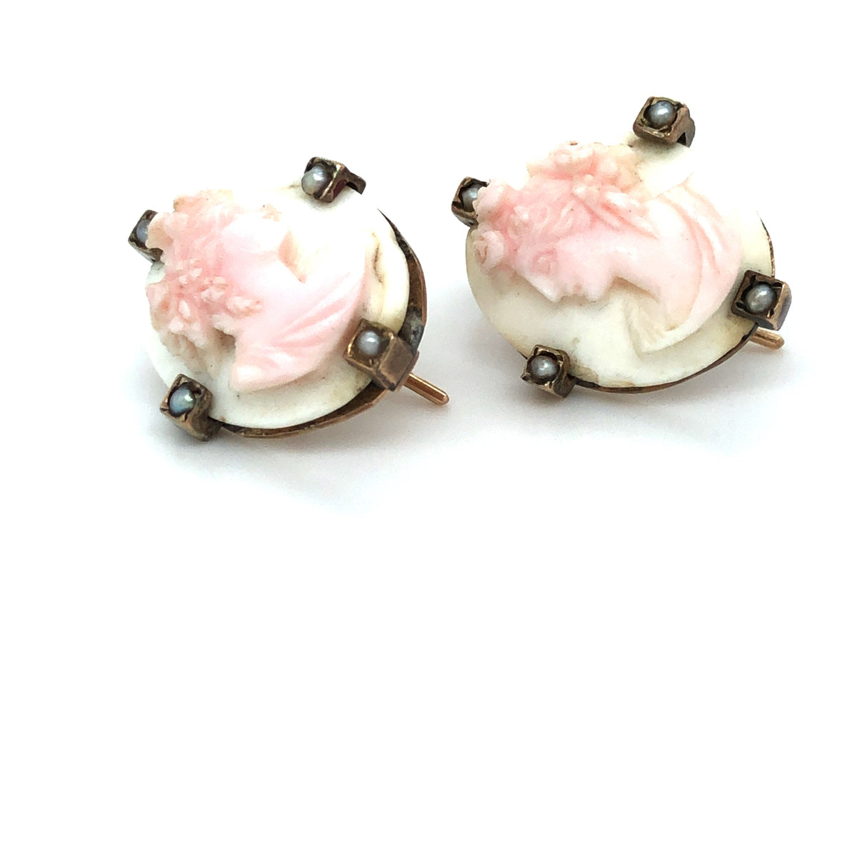 Late 19th Century Cameo Earrings with Split Pearls The Vintage Jewellery Company