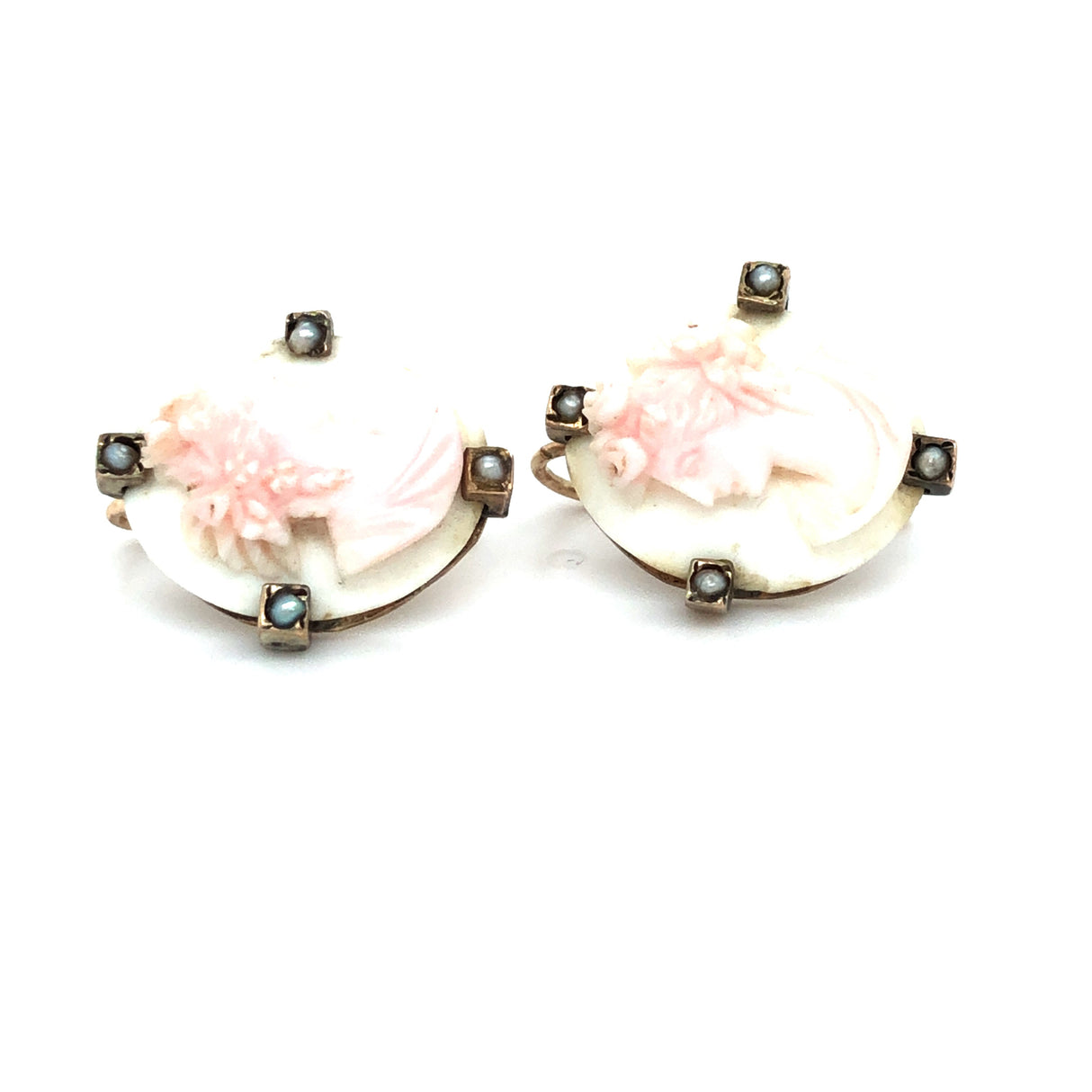 Late 19th Century Cameo Earrings with Split Pearls The Vintage Jewellery Company