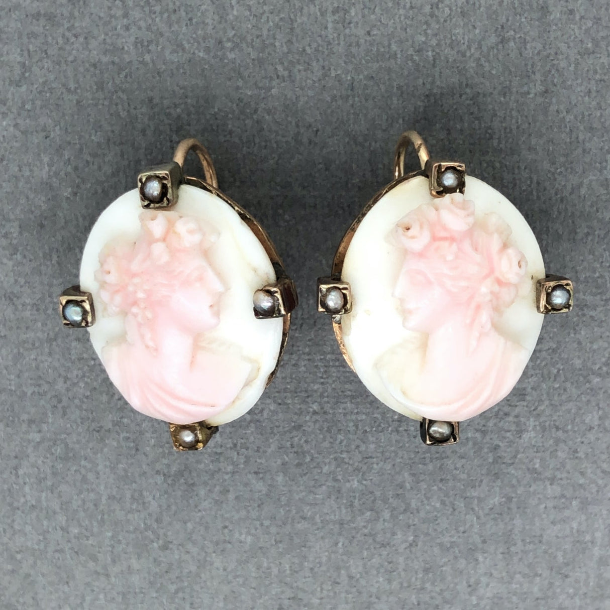 Late 19th Century Cameo Earrings with Split Pearls The Vintage Jewellery Company