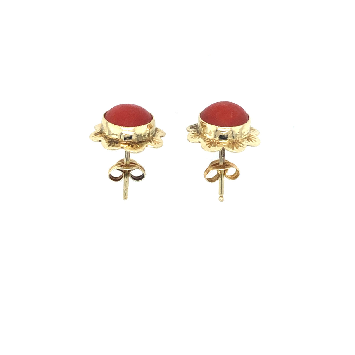 Mid-century 14k gold and coral rosette earrings The Vintage Jewellery Company