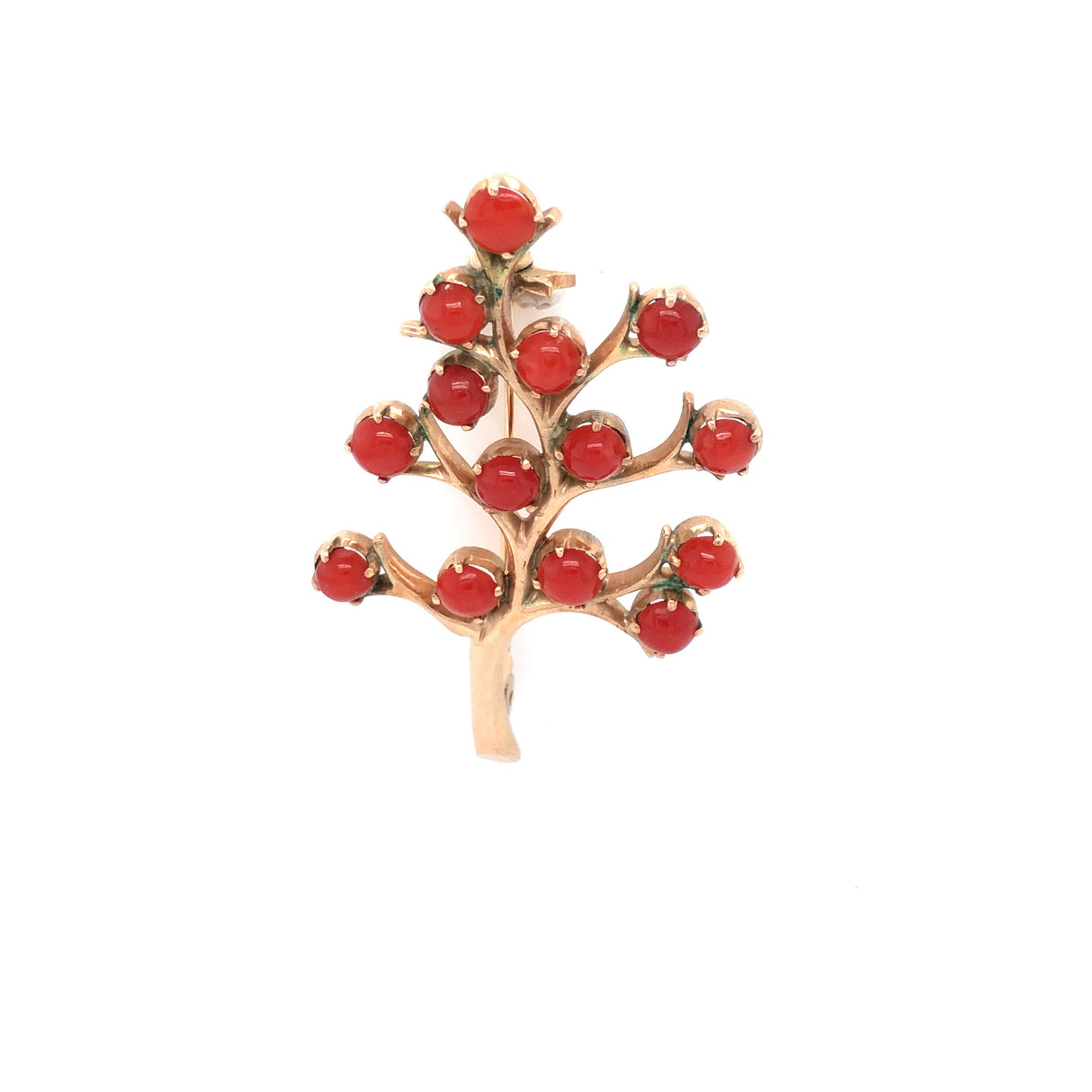 Mid-century Coral and 14k Gold Brooch The Vintage Jewellery Company