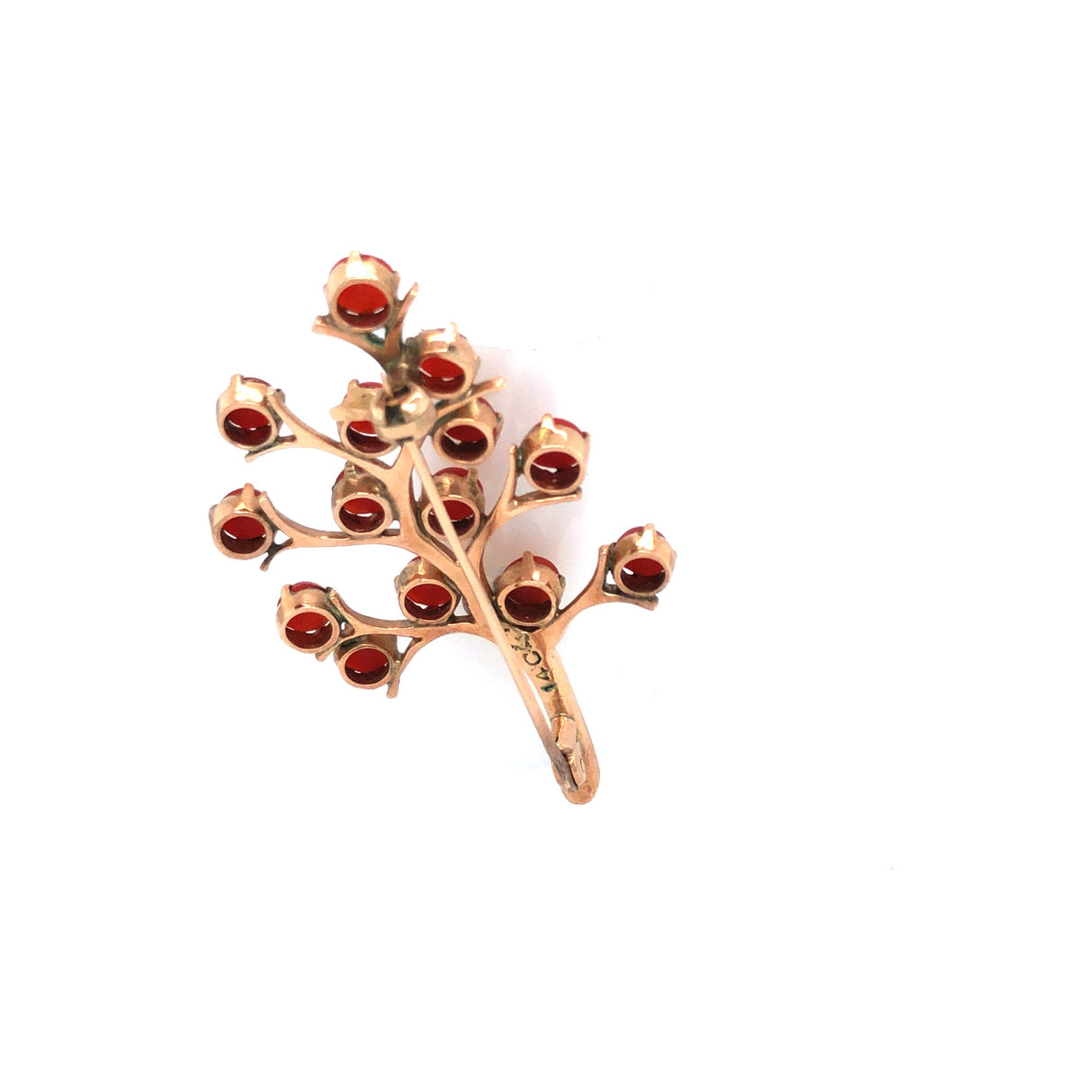 Mid-century Coral and 14k Gold Brooch The Vintage Jewellery Company