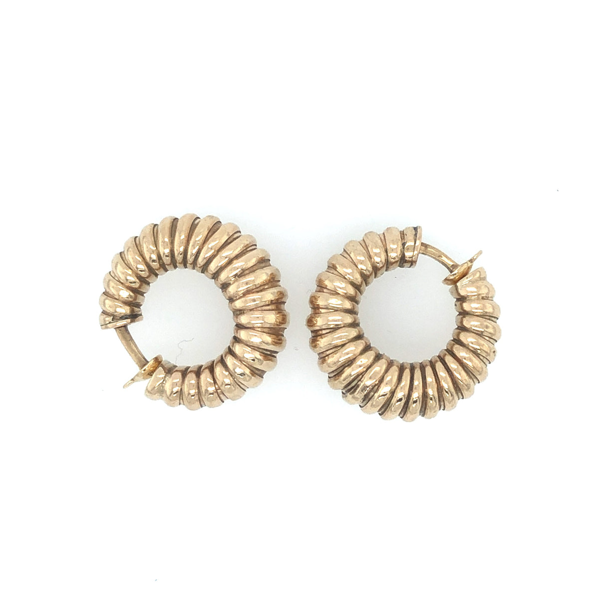 Mid-century Heavy 9k Gold Ribbed Hoop Earrings The Vintage Jewellery Company