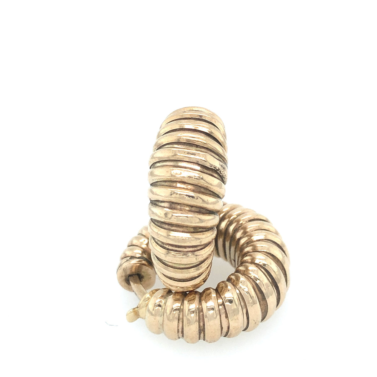 Mid-century Heavy 9k Gold Ribbed Hoop Earrings The Vintage Jewellery Company