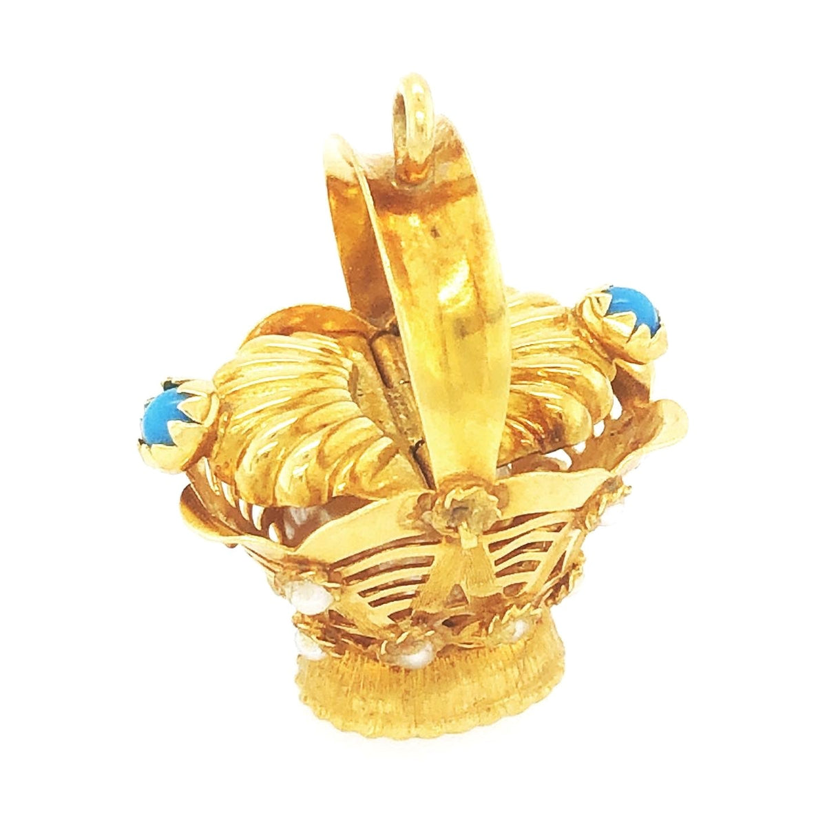 Mid-century Pendant Shaped as Basket with Pearls & Turquoise The Vintage Jewellery Company