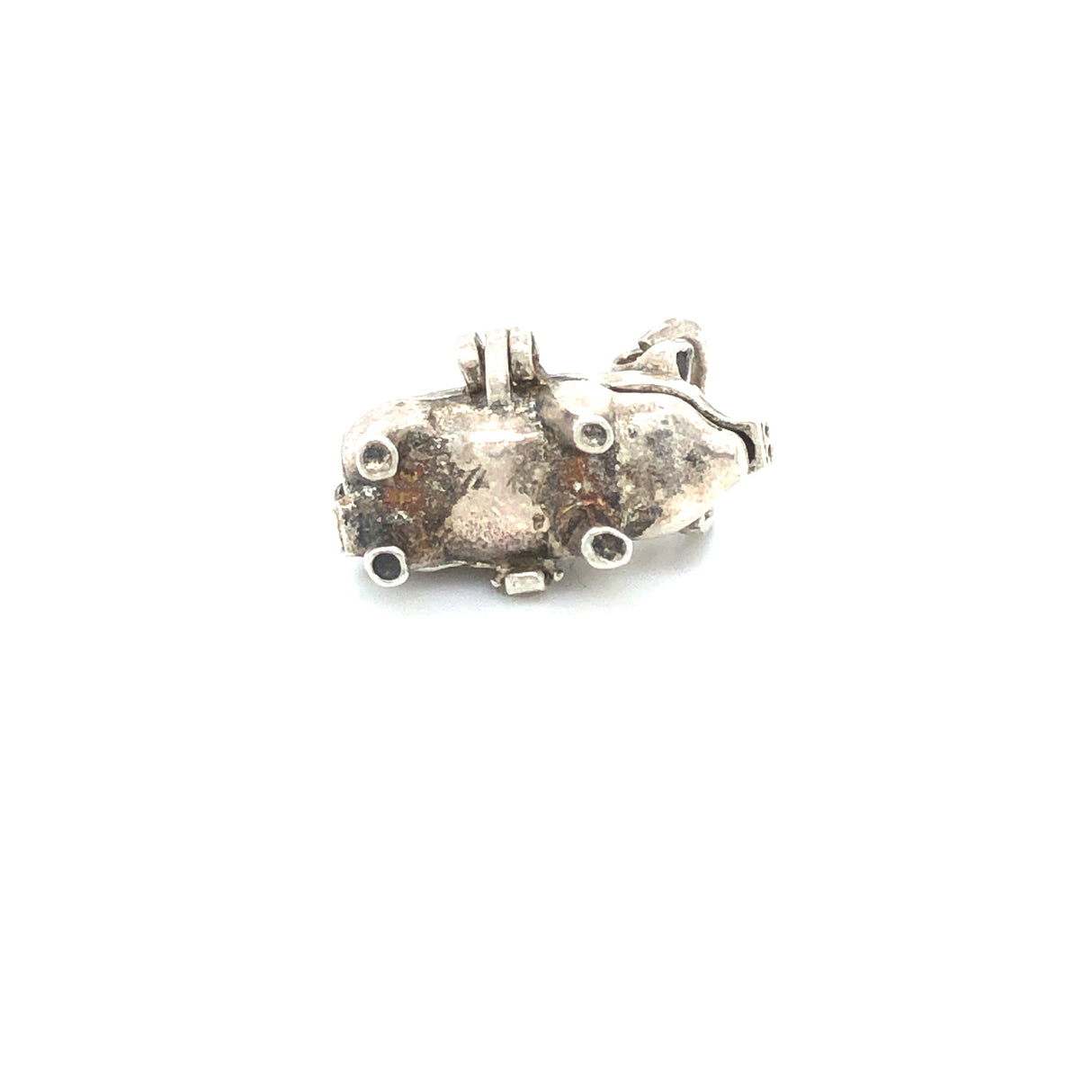 Silver Piggy Bank Opening Vintage Charm Pendant base view