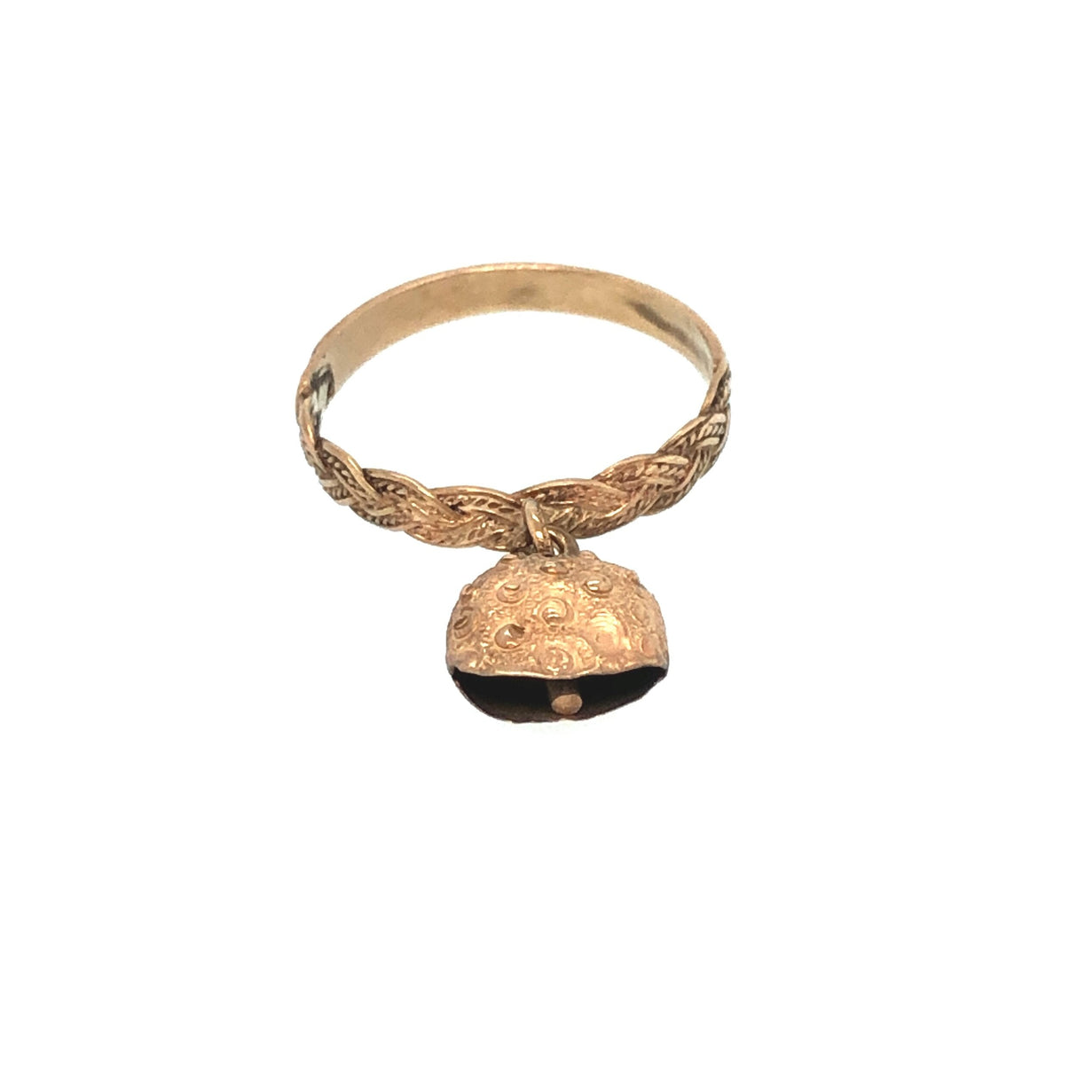 Victorian 9k Gold Ring With Hanging Bell Charm. The Vintage Jewellery Company
