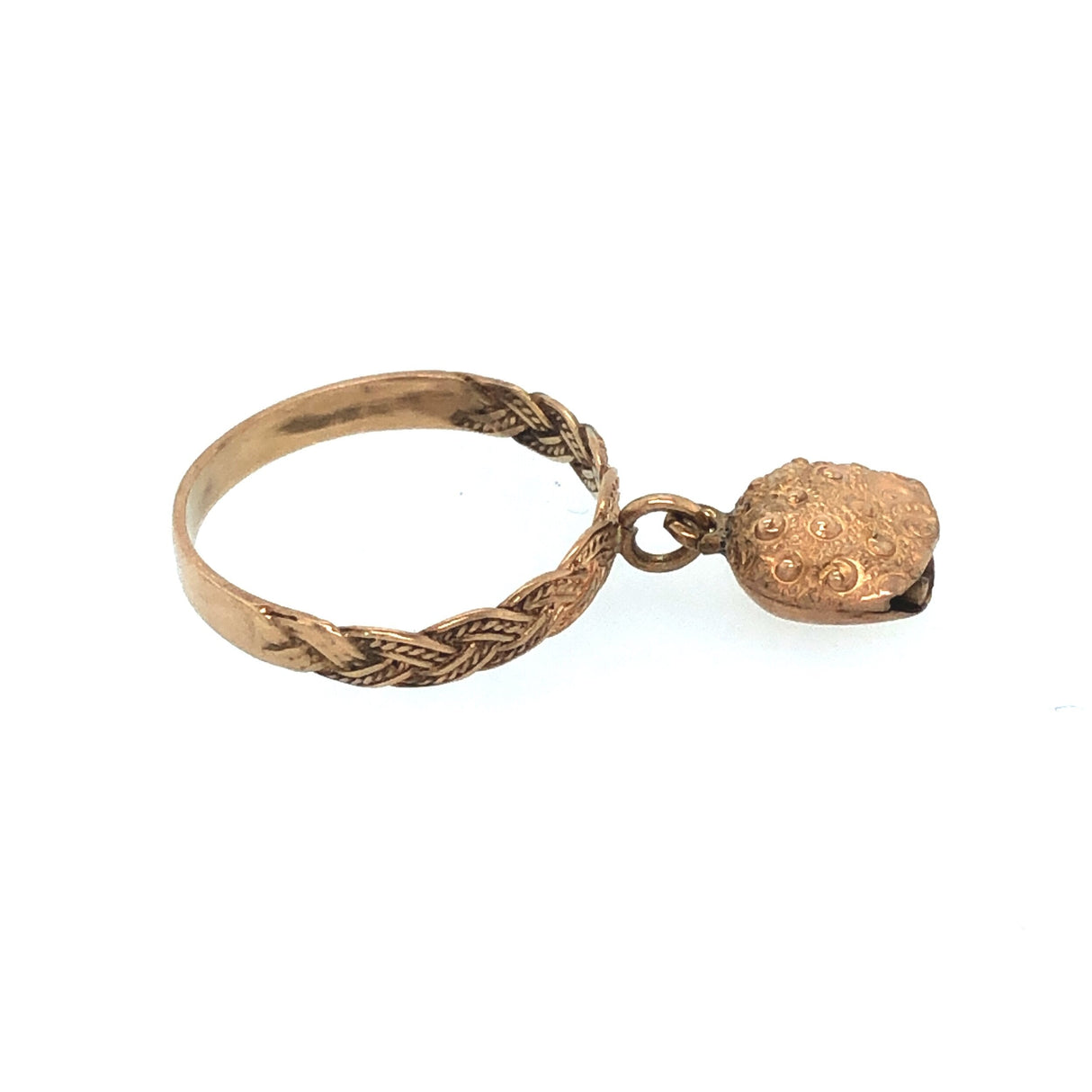 Victorian 9k Gold Ring With Hanging Bell Charm. The Vintage Jewellery Company
