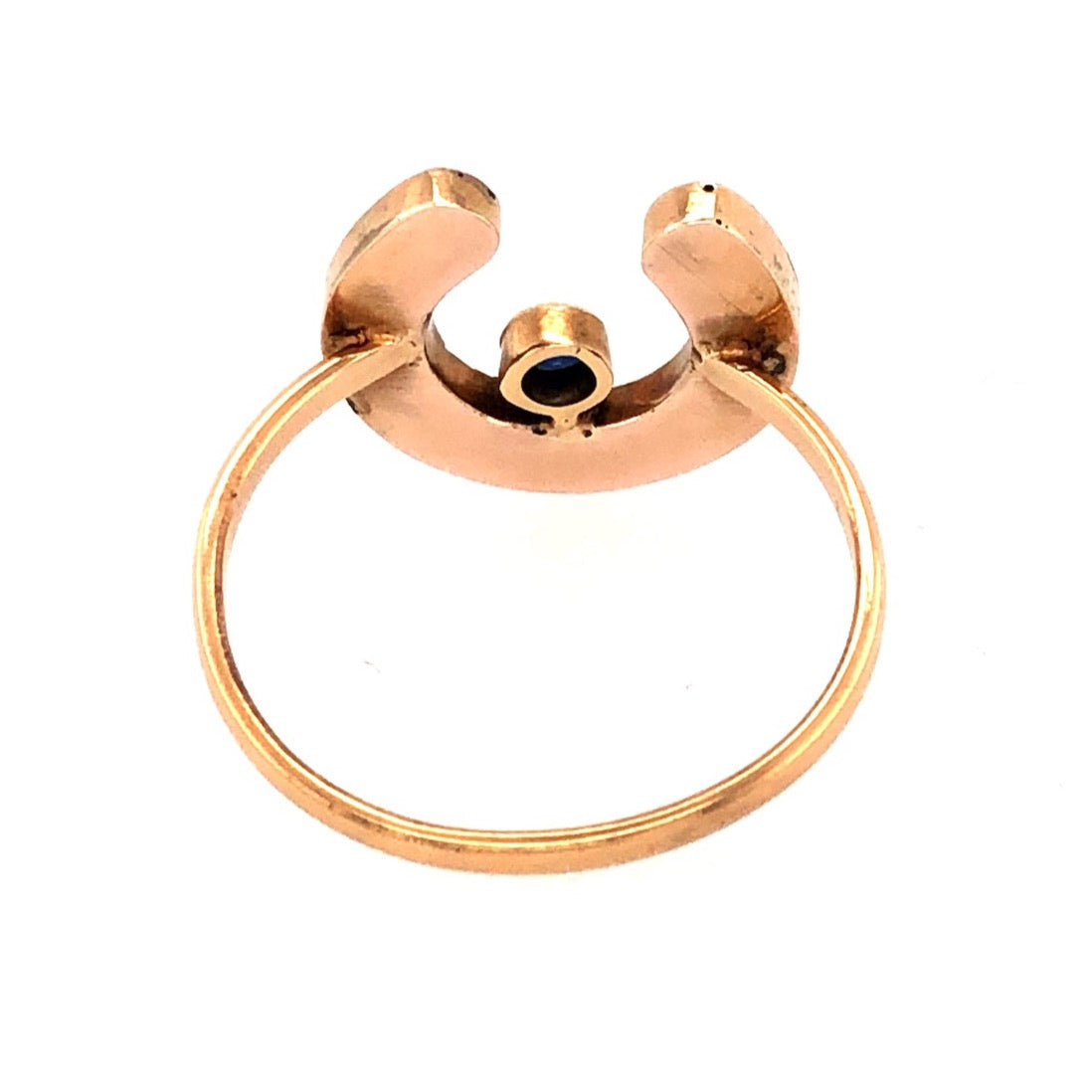 Victorian 15ct Gold, Sapphire and Seed Pearl Horseshoe Ring