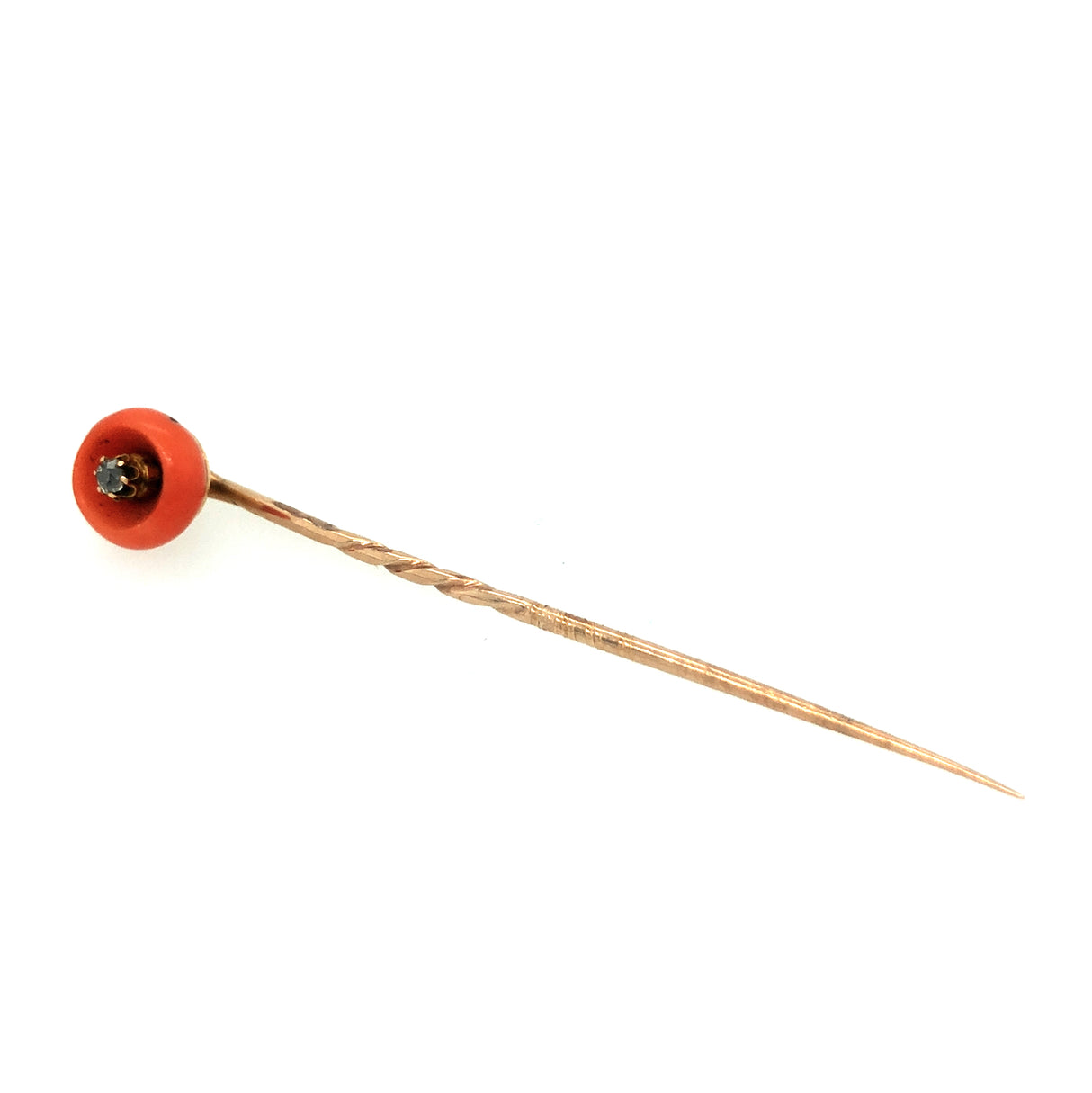 Coral & Diamond Stick Pin / Tie Pin