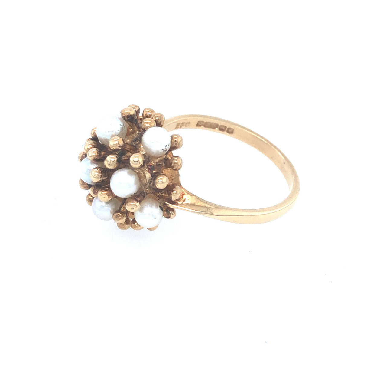 Vinatge 1970s 9k Gold & pearl Cluster Ring The Vintage Jewellery Company