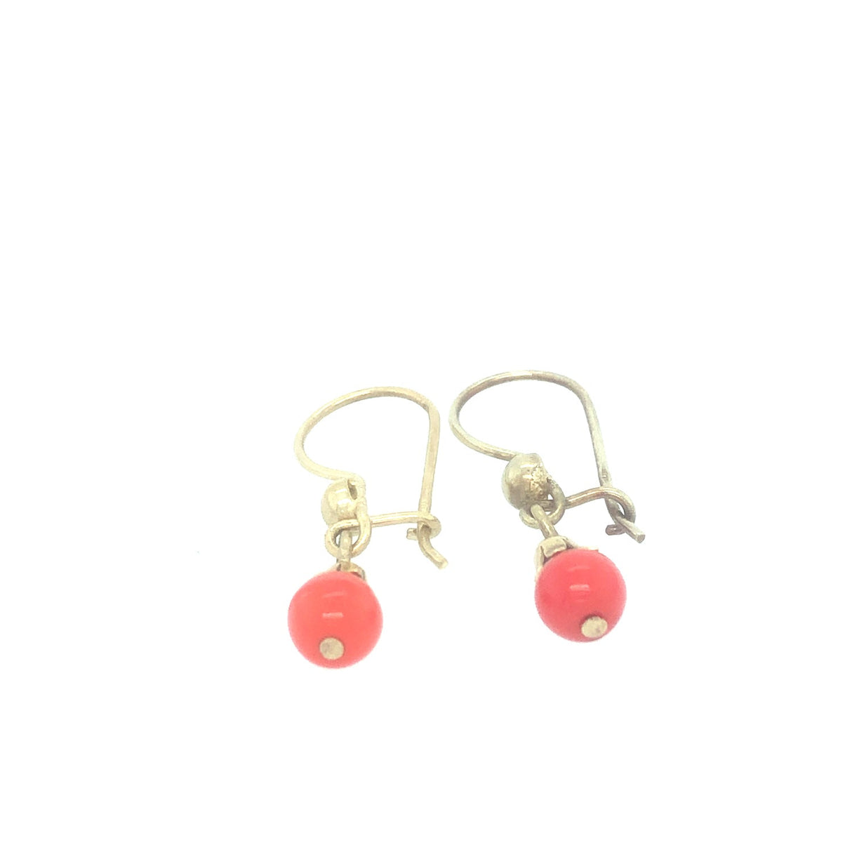 Vintage 14k Gold & Coral Bead Drop Earrings The Vintage Jewellery Company
