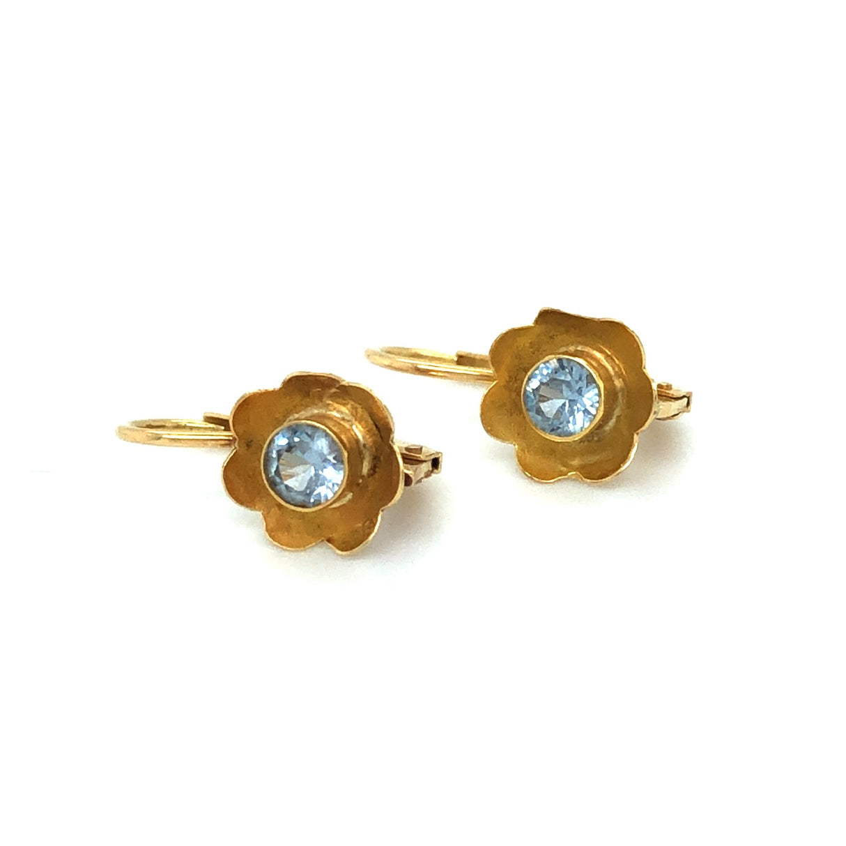 Vintage 18ct Gold Floral Earrings with Topaz Centres The Vintage Jewellery Company