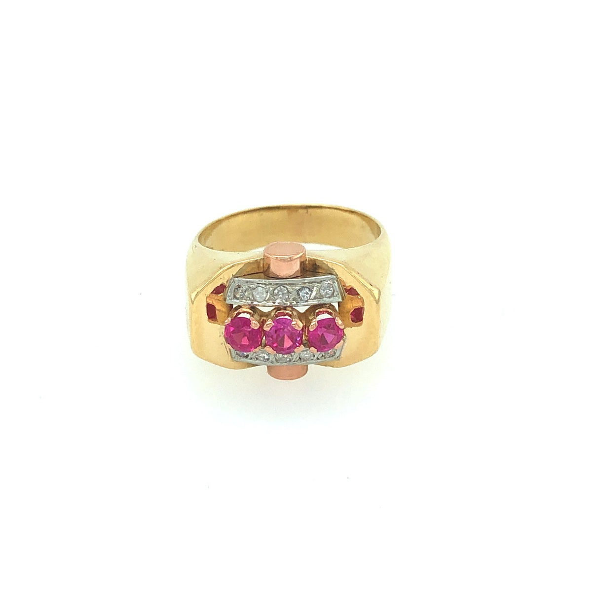 Vintage 1950s Tank Ring with Ruby & Diamond The Vintage Jewellery Company