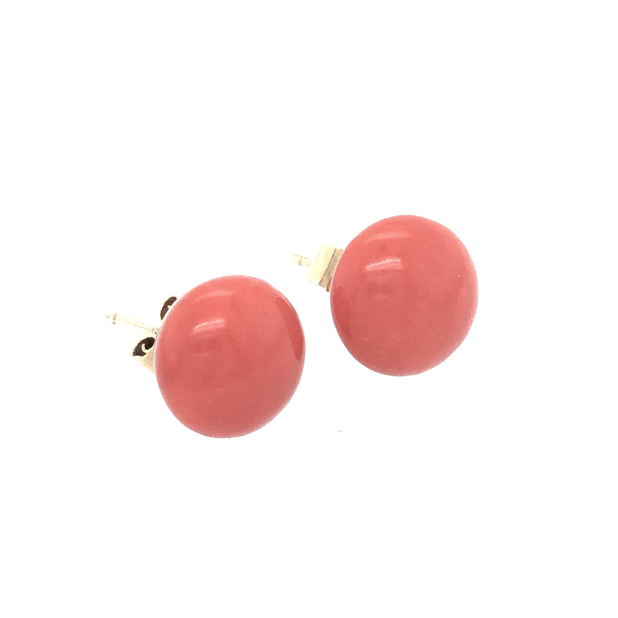 Vintage French 14k Gold and Coral Button Earrings The Vintage Jewellery Company