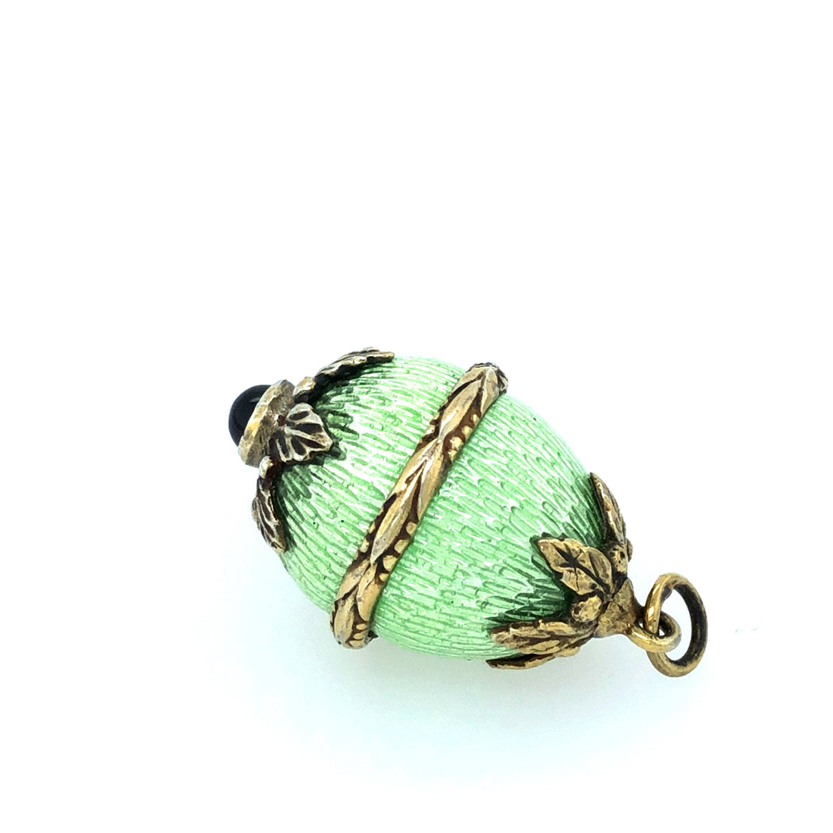 Vintage Green Enamel Egg-shaped Pendant with Garnet The Vintage Jewellery Company