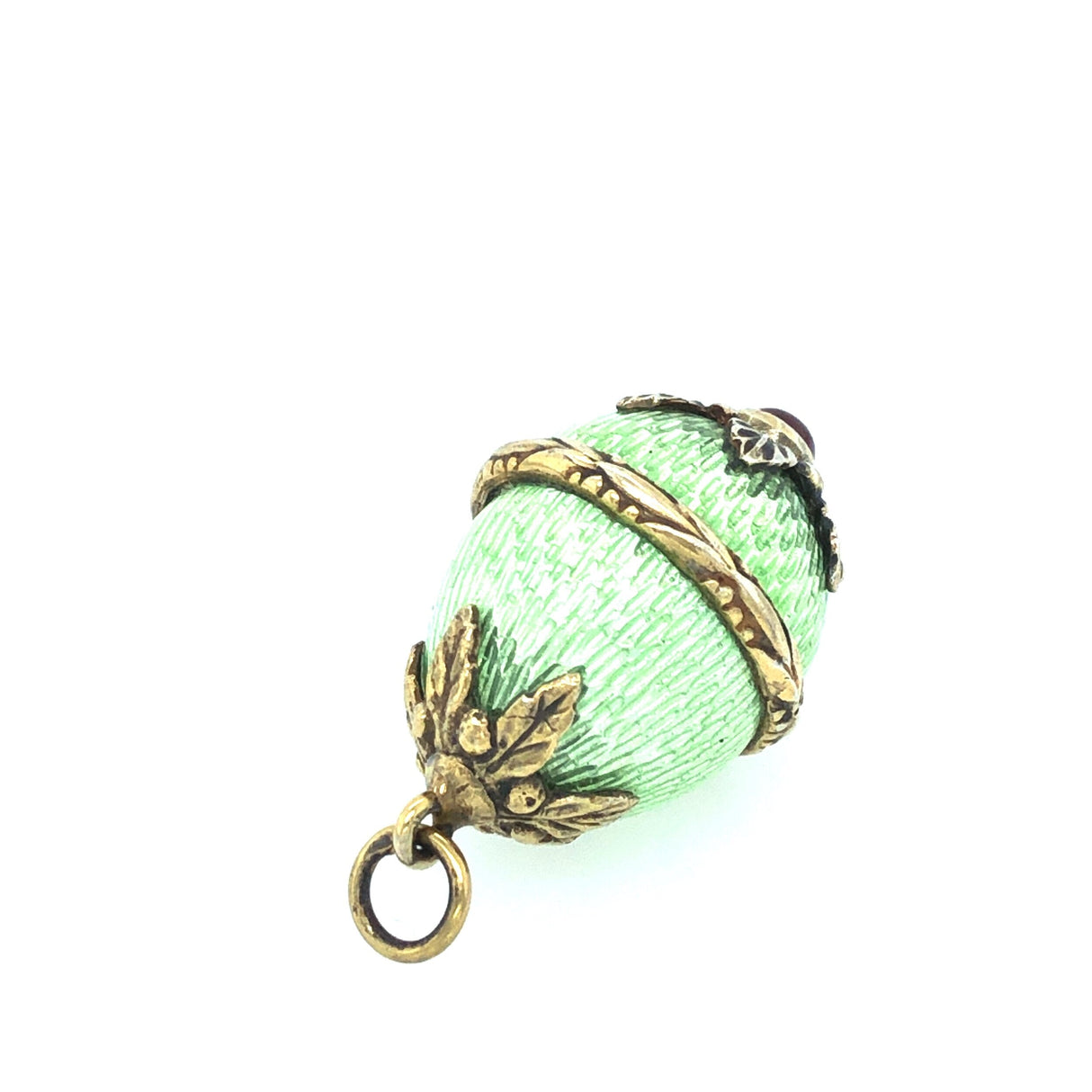 Vintage Green Enamel Egg-shaped Pendant with Garnet The Vintage Jewellery Company