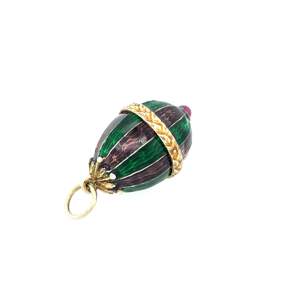 Vintage Silver Gilt and Enamel Egg-shaped Pendant with Garnet Cabochon The Vintage Jewellery Company