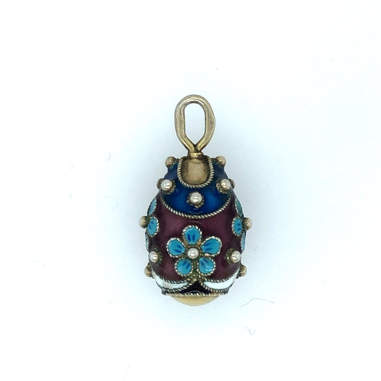 Vintage Silver Gilt and Enamel Flower Egg-Shaped Pendant The Vintage Jewellery Company