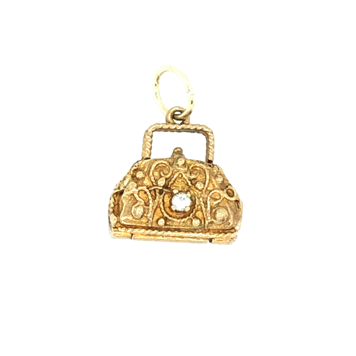 Vintage 9ct Gold Handbag Charm Pendant with Gem Highlights