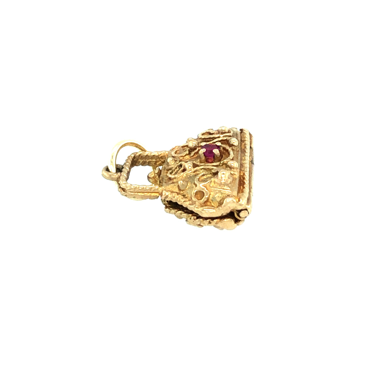 Vintage 9ct Gold Handbag Charm Pendant with Gem Highlights