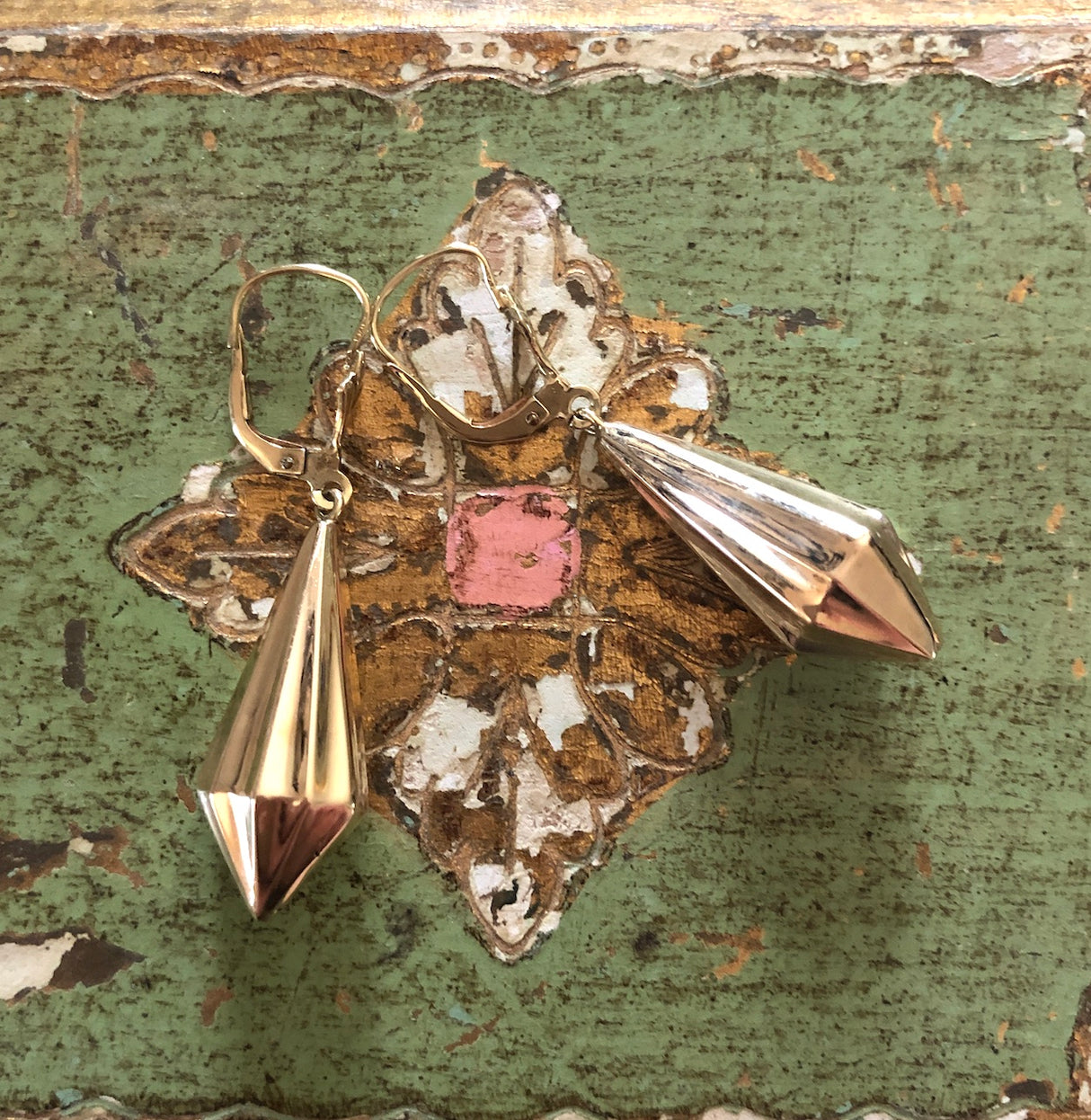 Vintage Gold Faceted Torpedo Drop Earrings