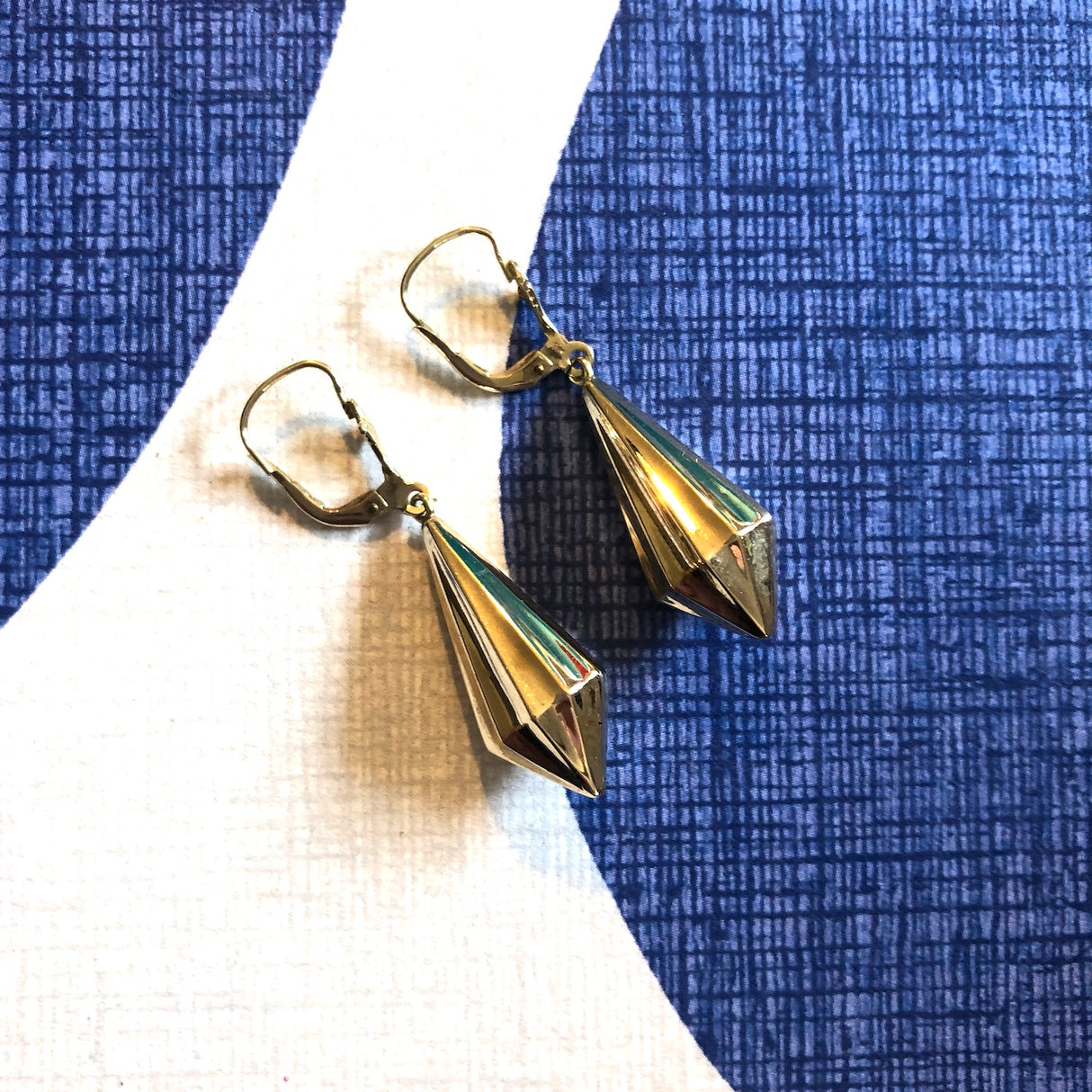 Vintage Gold Faceted Torpedo Drop Earrings