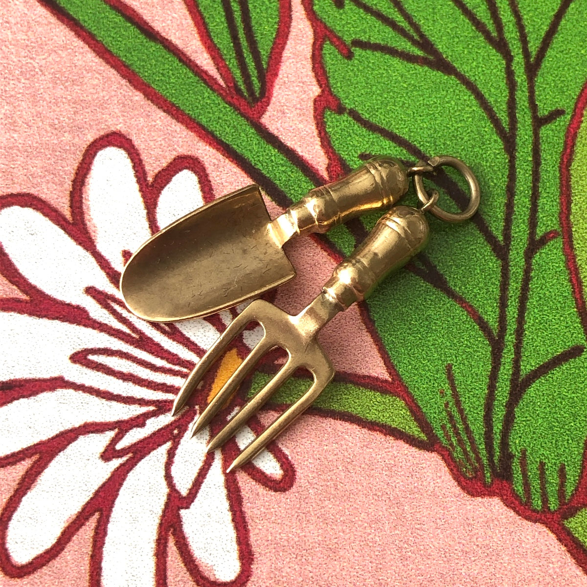 Vintage Gold Garden Tools Trowel & Fork Pendant Charm