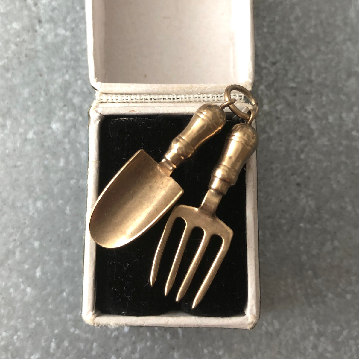 Vintage Gold Garden Tools Trowel & Fork Pendant Charm