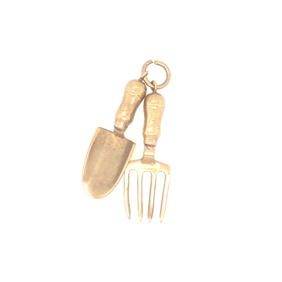 Vintage Gold Garden Tools Trowel & Fork Pendant Charm