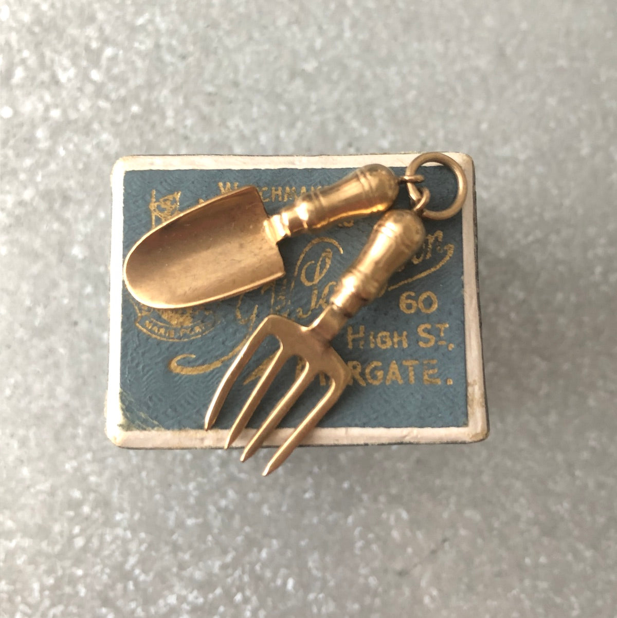 Vintage Gold Garden Tools Trowel & Fork Pendant Charm