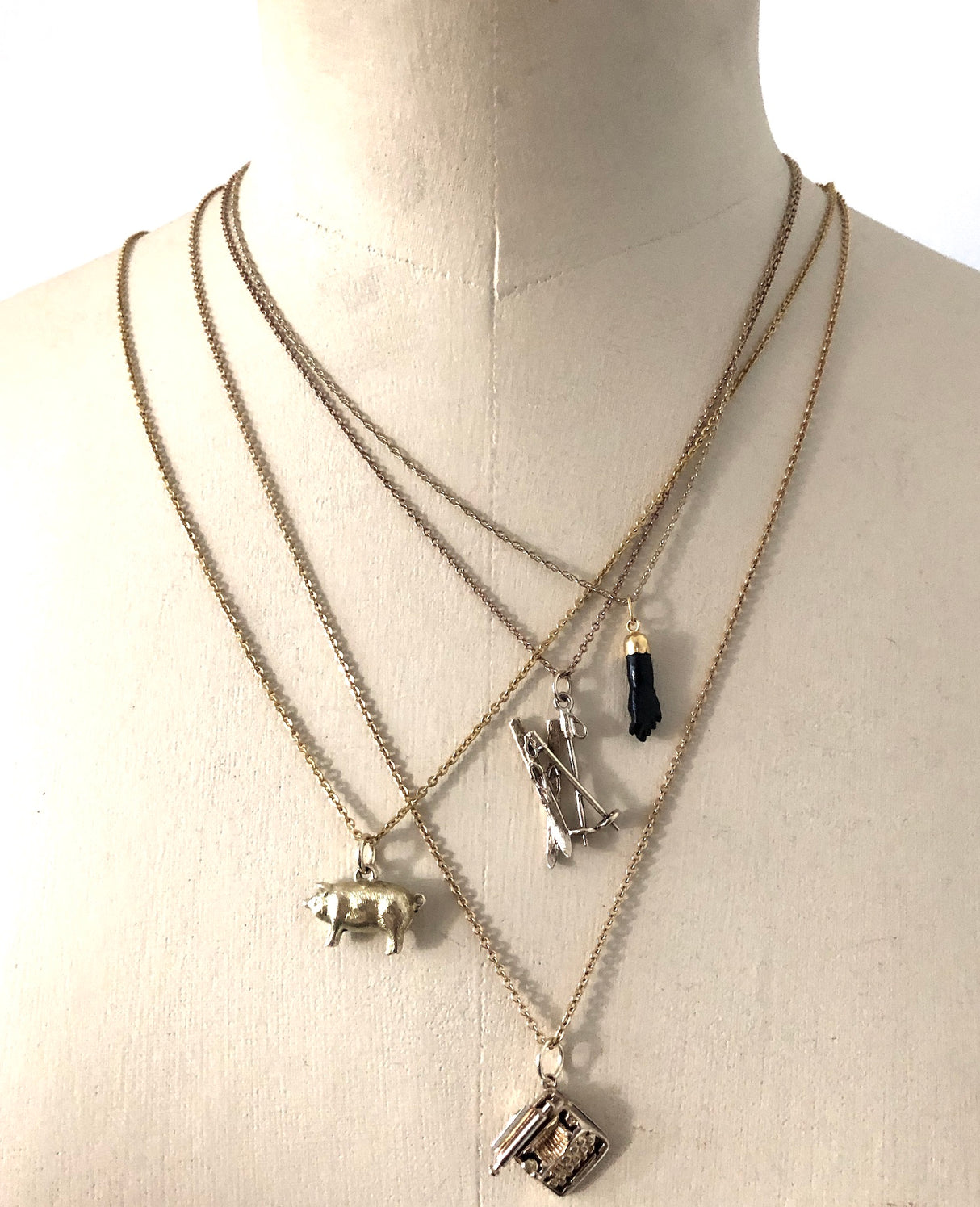 Vintage Gold Crossed Skis Charm