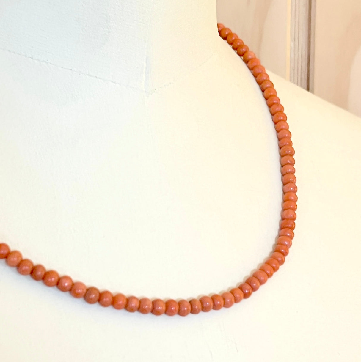 Antique Simple Red Coral Bead Necklace 9ct Gold Clasp