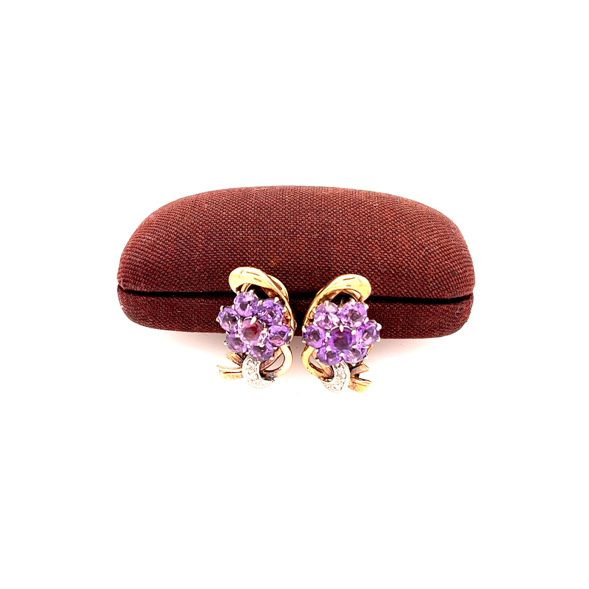 Mid-century Amethyst & Rose Cut Diamond Earrings