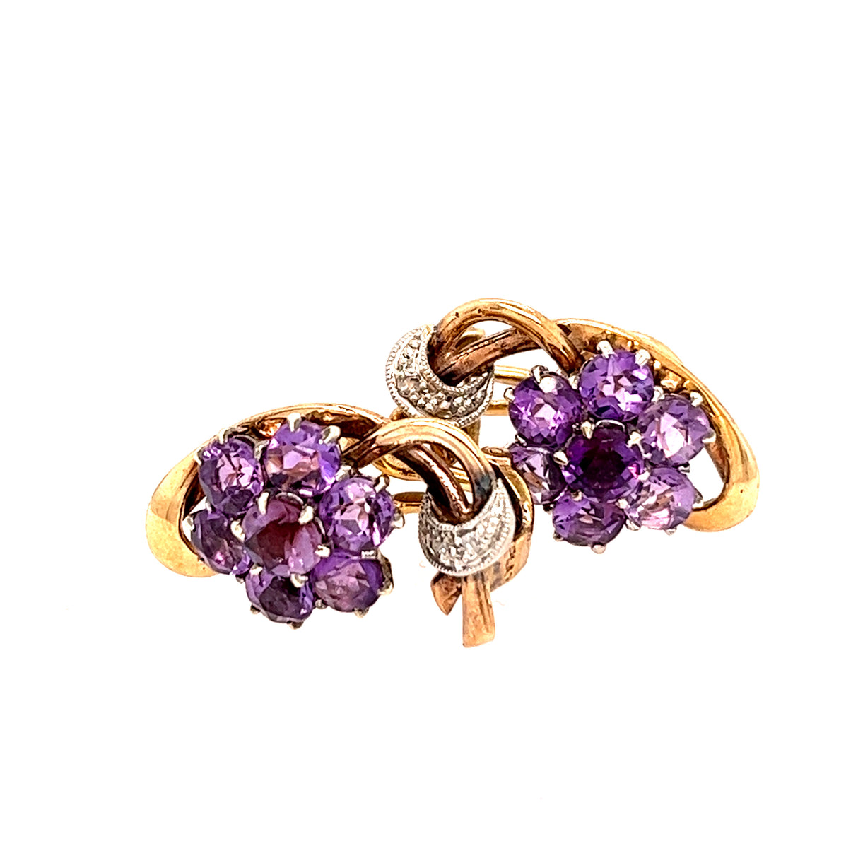 Mid-century Amethyst & Rose Cut Diamond Earrings