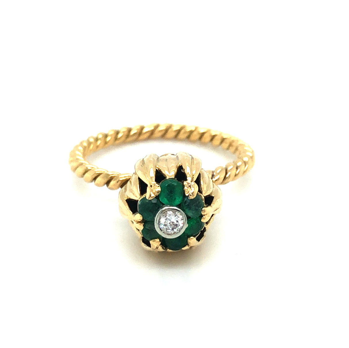Mid-Century Gold, Emerald & Diamond  Ring