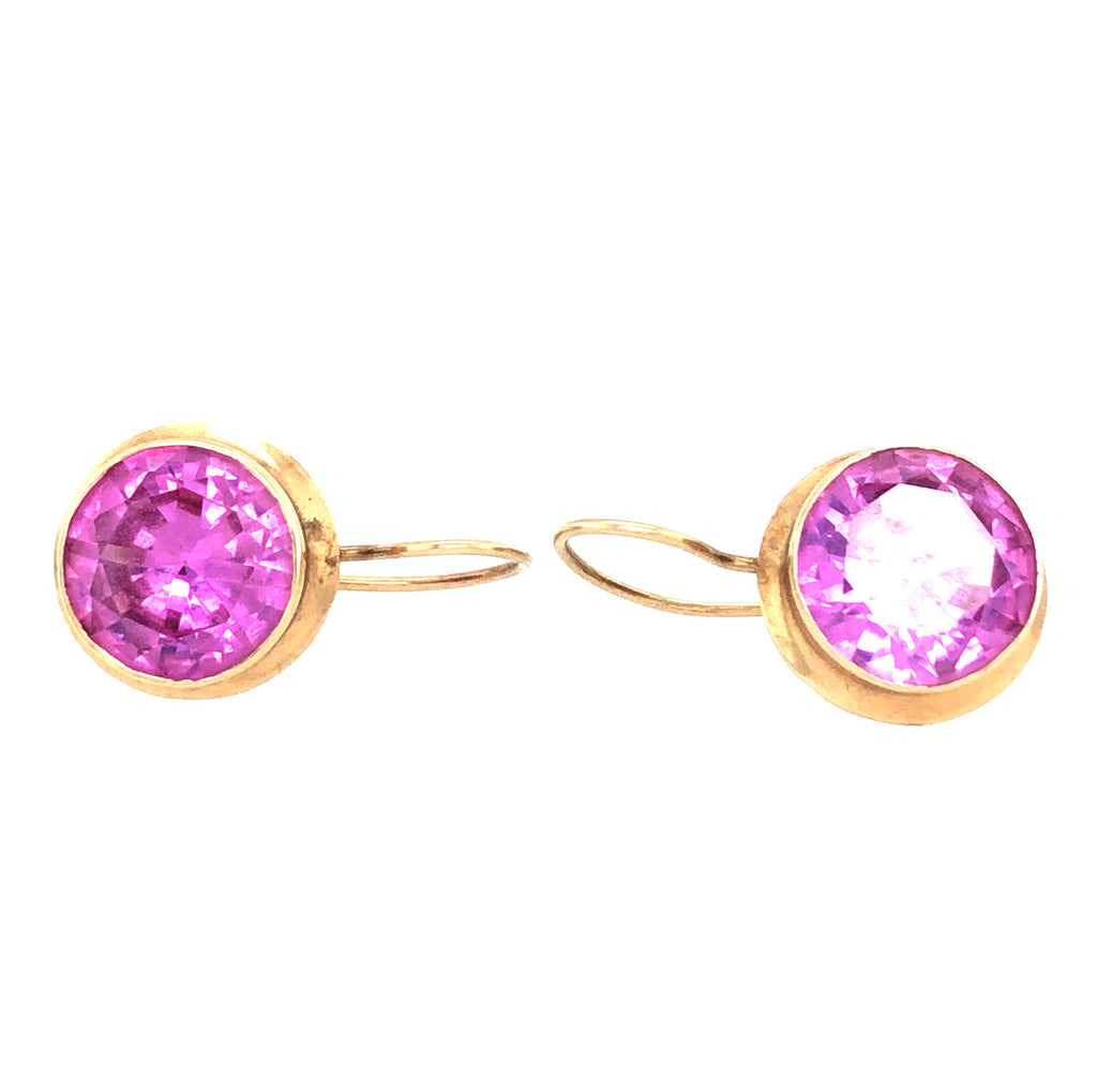 14ct Gold & Synthetic Pink Sapphire Vintage Earrings